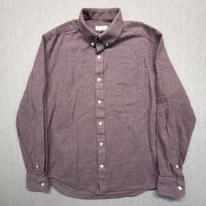Ash‎ and Erie Mens Medium Houndstooth Burgundy Long Sleeve Button Shirt HOLE